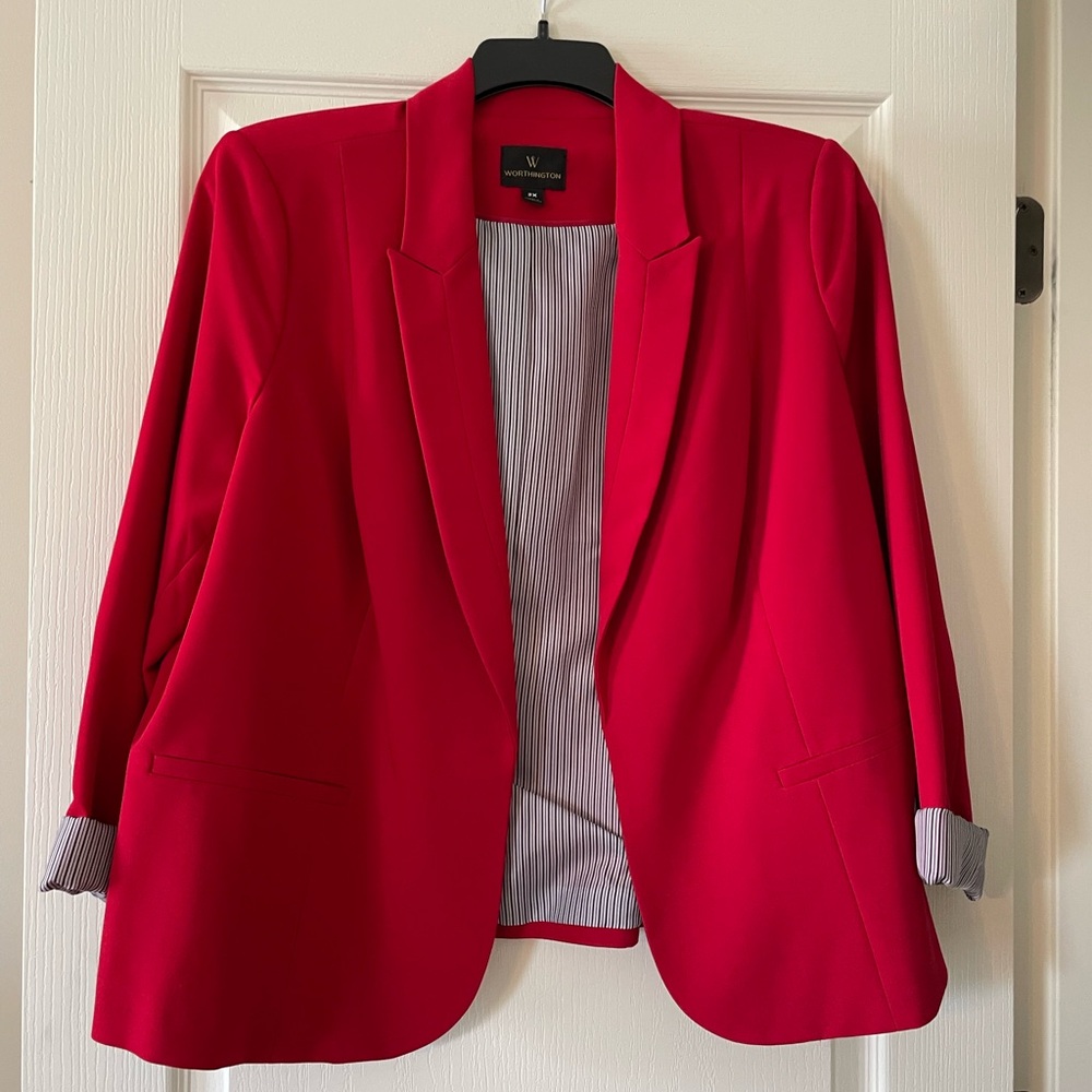 Worthington Red Blazer Structured Suit Jacket